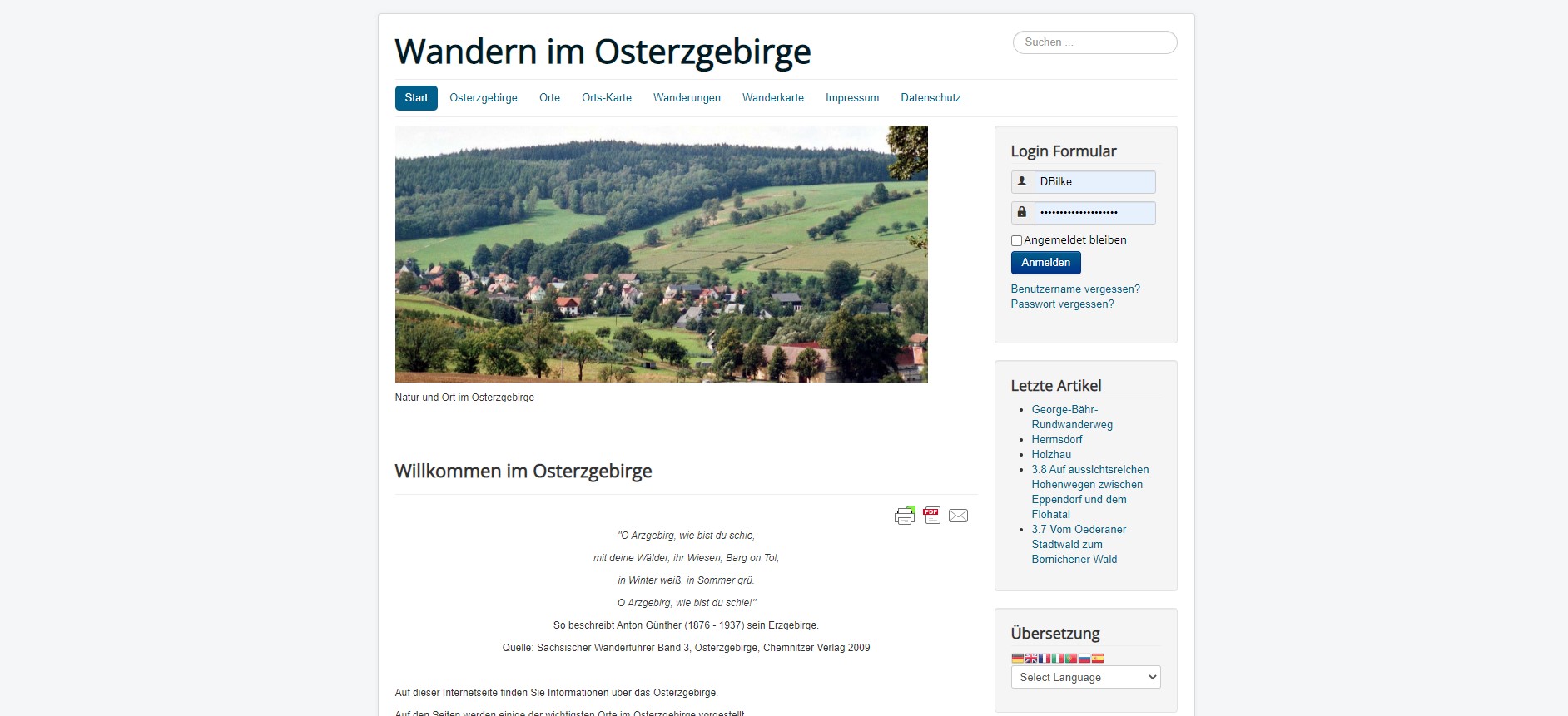 Region Osterzgebirge website